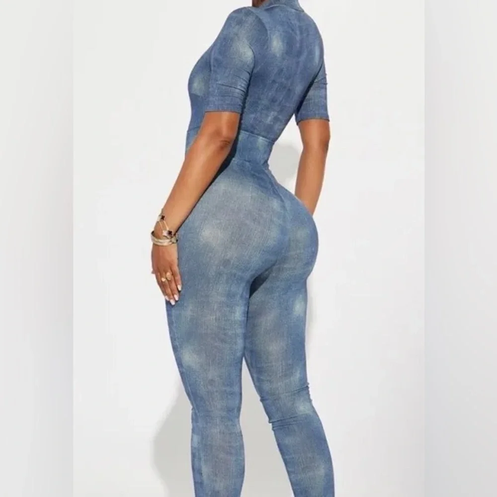 Fashion Nova Blue Denim Jumpsuit Nwt - Picture 2 of 3